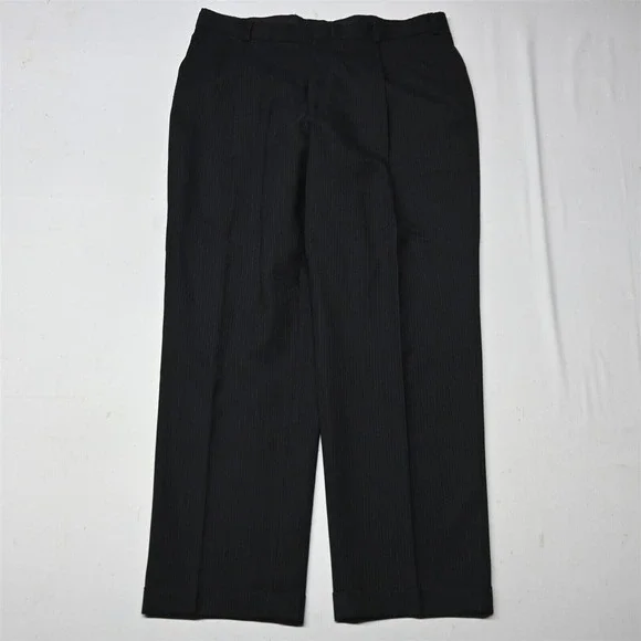Vtg Perry Ellis 44S 36x32 Black Stripe USA Made Mens Jacket Pants Suit